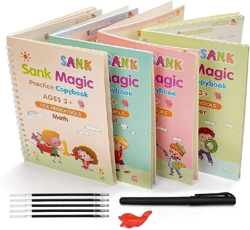 High - Quality Solid Wood Educational Toys for Developing Fine Motor Skills in KidsSank Magic Practice Copybook(4 BOOKS+10 INK REFILL)