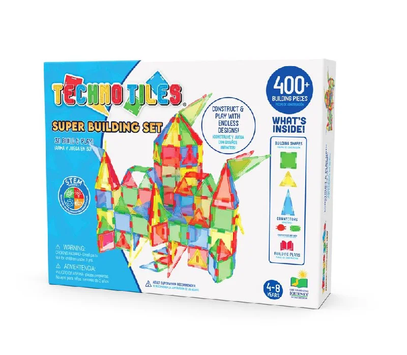 Sustainable Solid Wood Educational Toys with a Language - Learning Activity BookTechno Tiles Super 400 piece Building Set