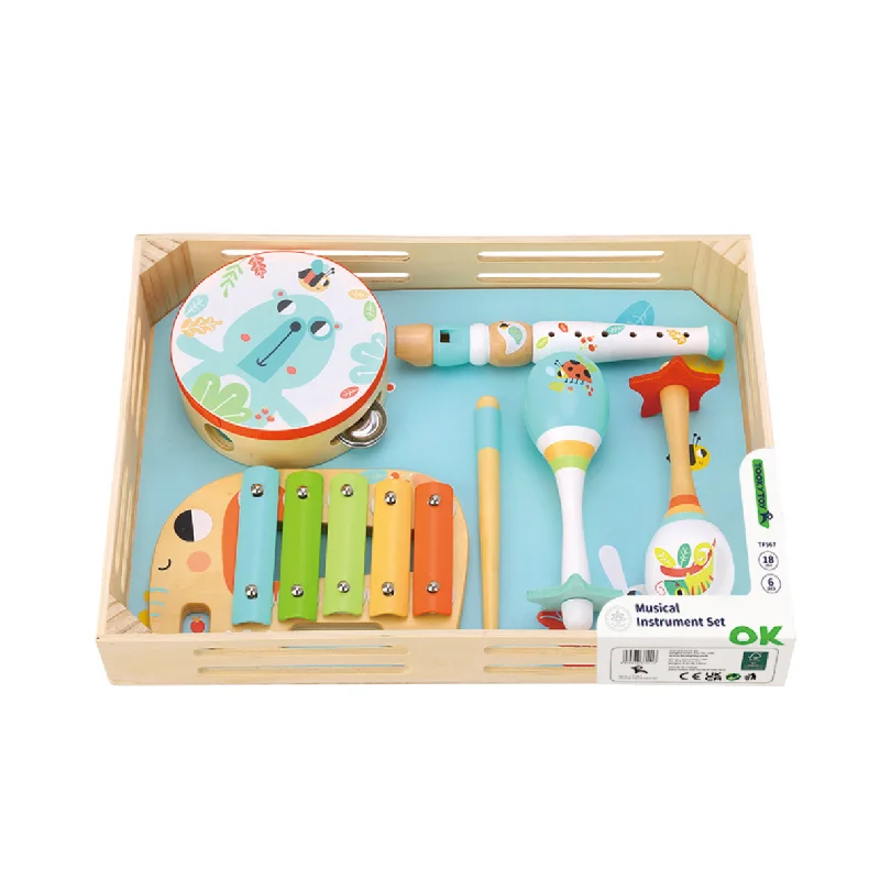 Natural Wood Educational Toys with a Magnetic Puzzle Design for Brain TrainingTooky Toy Music Instrument Set with Wooden Tray