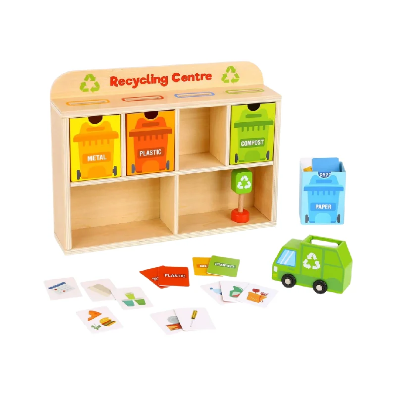 Solid Wood Educational Toys with a Science Experiment Theme for Young LearnersTooky Toy Wooden Recycling Centre - 39Pcs