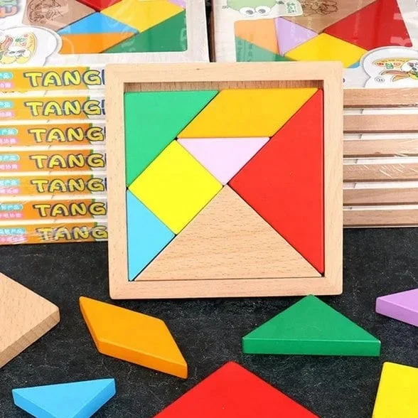 Natural Wood Educational Toys with a Construction and Engineering Play SetWooden Tangram Shape Puzzle