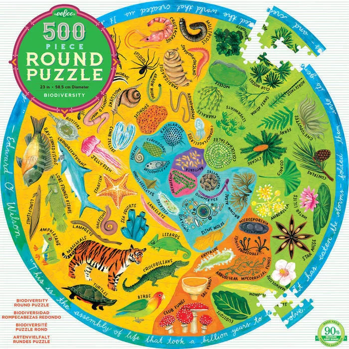 Scented Wooden Puzzles with a Fresh Pine Aroma for a Sensory ExperienceBiodiversity 500 Piece Round Puzzle by Eeboo