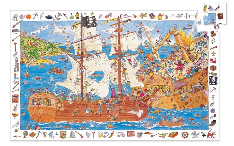 Puzzle - Swapable Wooden Puzzles with a Circus Theme for Community ExchangesPirates Puzzle 100 Pieces Observation Puzzle by Djeco